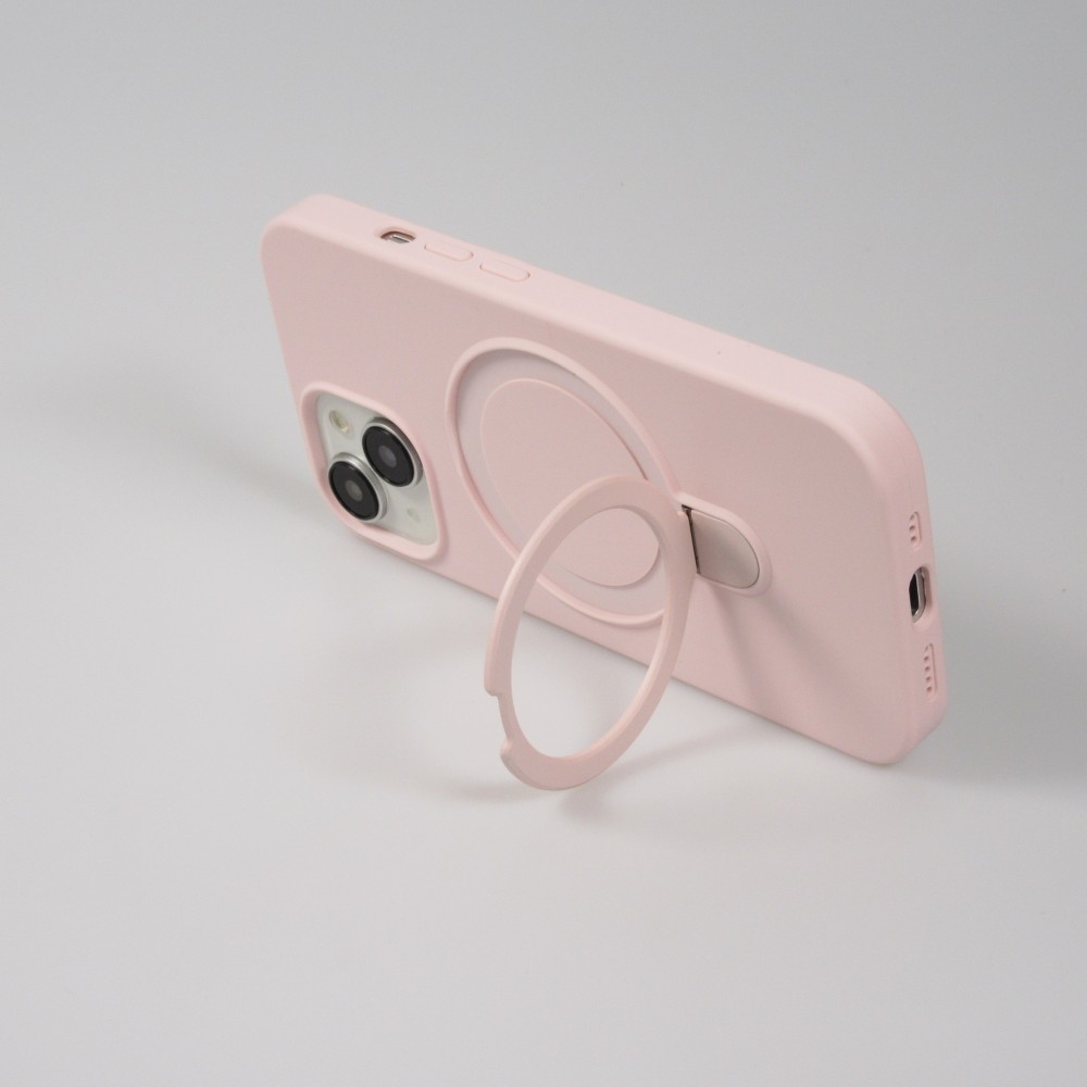 Coque iPhone 15 - Silicone mat MagSafe avec anneau de support - Rose