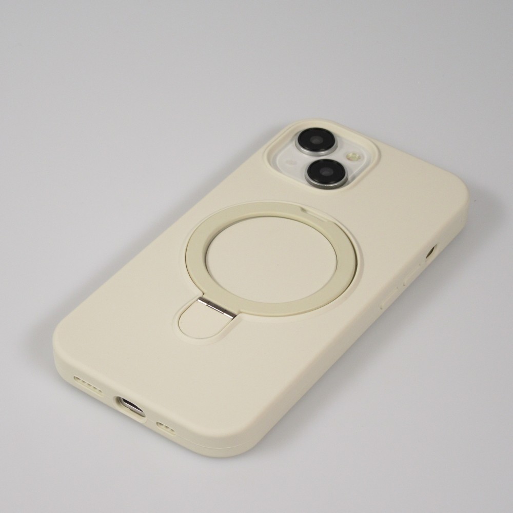 Coque iPhone 15 - Silicone mat MagSafe avec anneau de support - Vanille