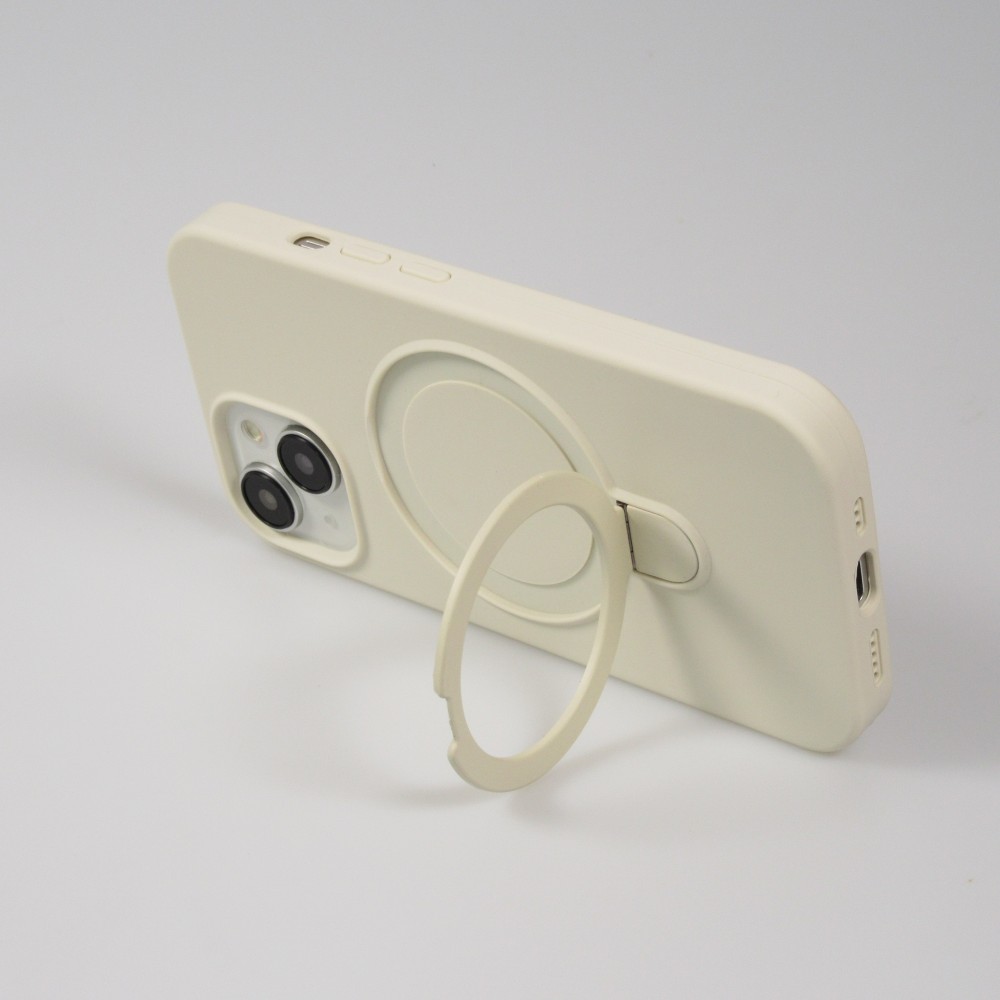 Coque iPhone 15 - Silicone mat MagSafe avec anneau de support - Vanille