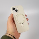 Coque iPhone 15 - Silicone mat MagSafe avec anneau de support - Vanille