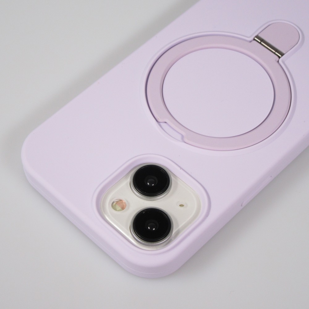 Coque iPhone 15 - Silicone mat MagSafe avec anneau de support - Violet clair