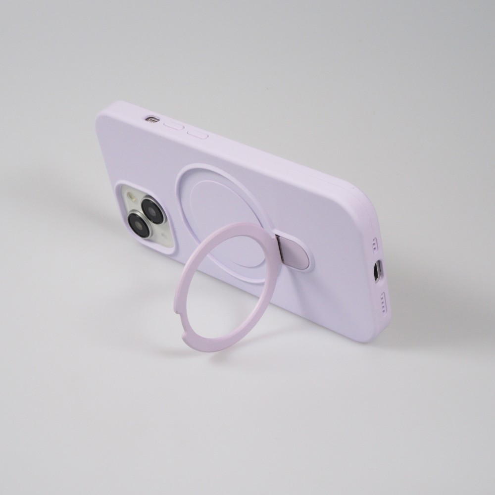 Coque iPhone 15 - Silicone mat MagSafe avec anneau de support - Violet clair