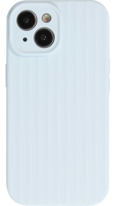 Coque iPhone 15 - Silicone mat soft touch avec lignes en relief  - Bleu clair
