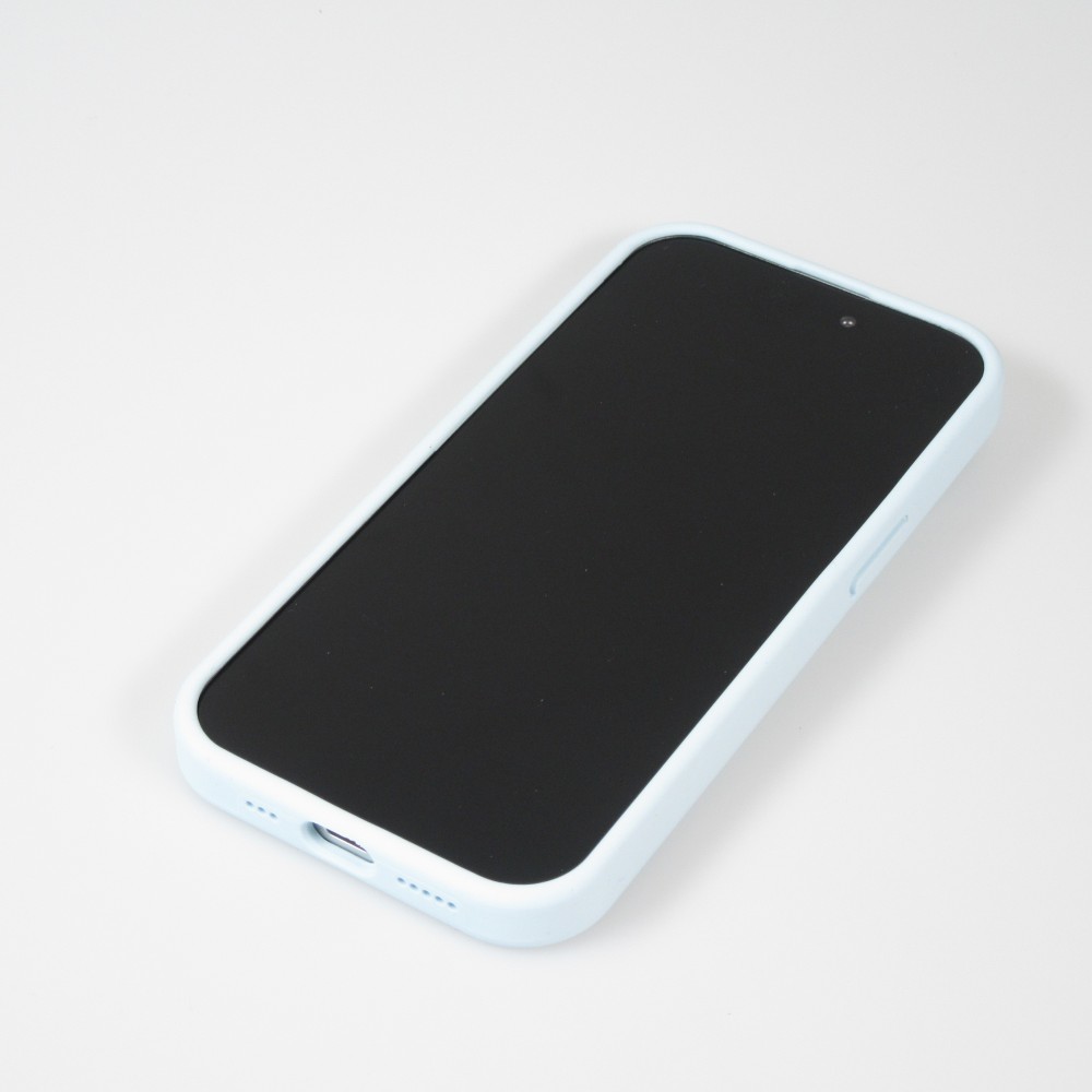 Coque iPhone 15 - Silicone mat soft touch avec lignes en relief  - Bleu clair