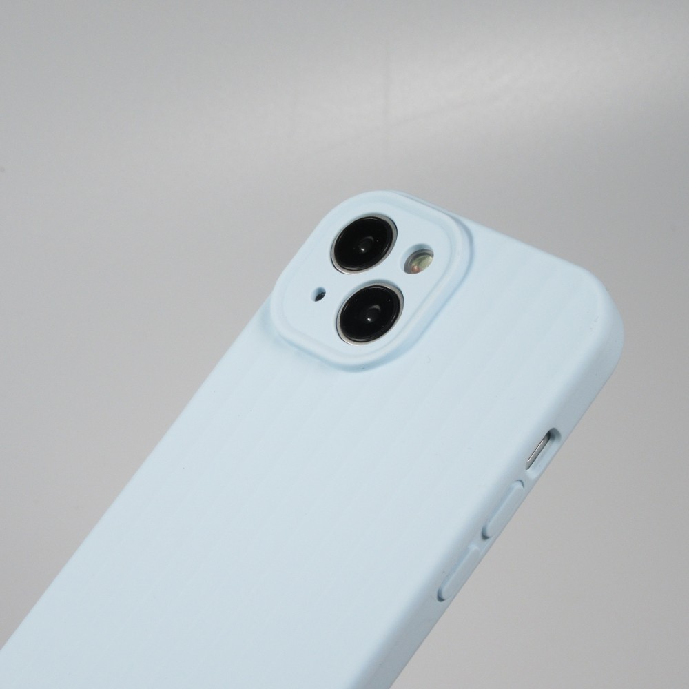 Coque iPhone 15 - Silicone mat soft touch avec lignes en relief  - Bleu clair