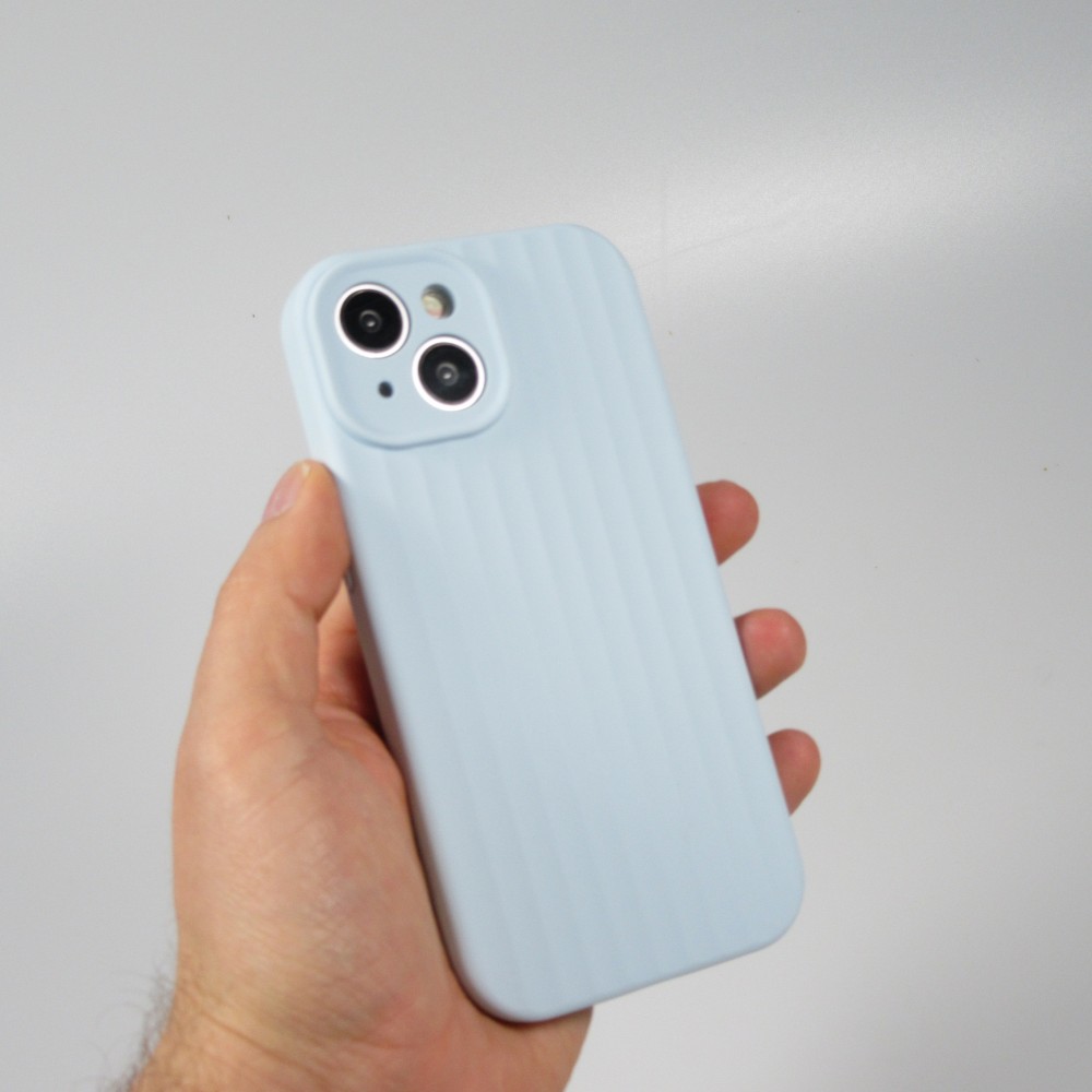 Coque iPhone 15 - Silicone mat soft touch avec lignes en relief  - Bleu clair