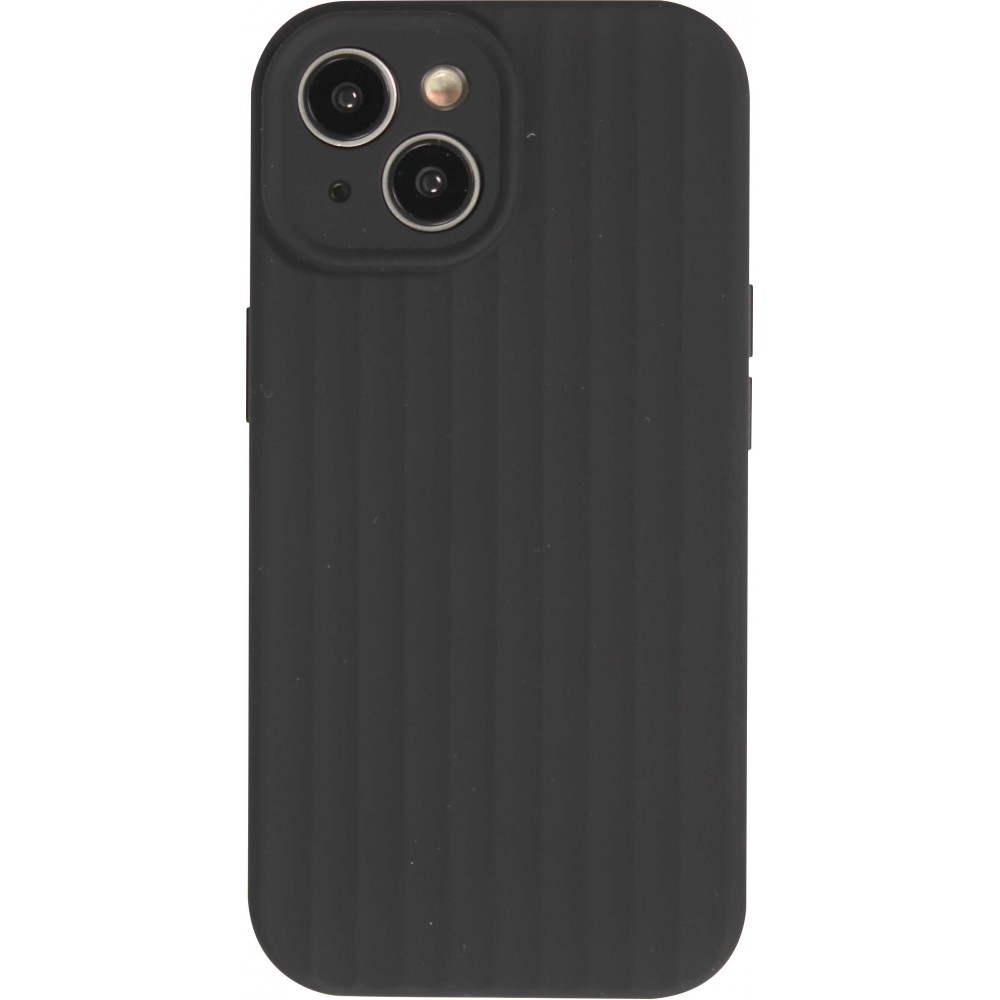 Coque iPhone 15 - Silicone mat soft touch avec lignes en relief  - Noir