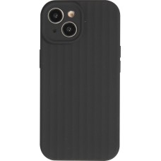 Coque iPhone 15 - Silicone mat soft touch avec lignes en relief  - Noir