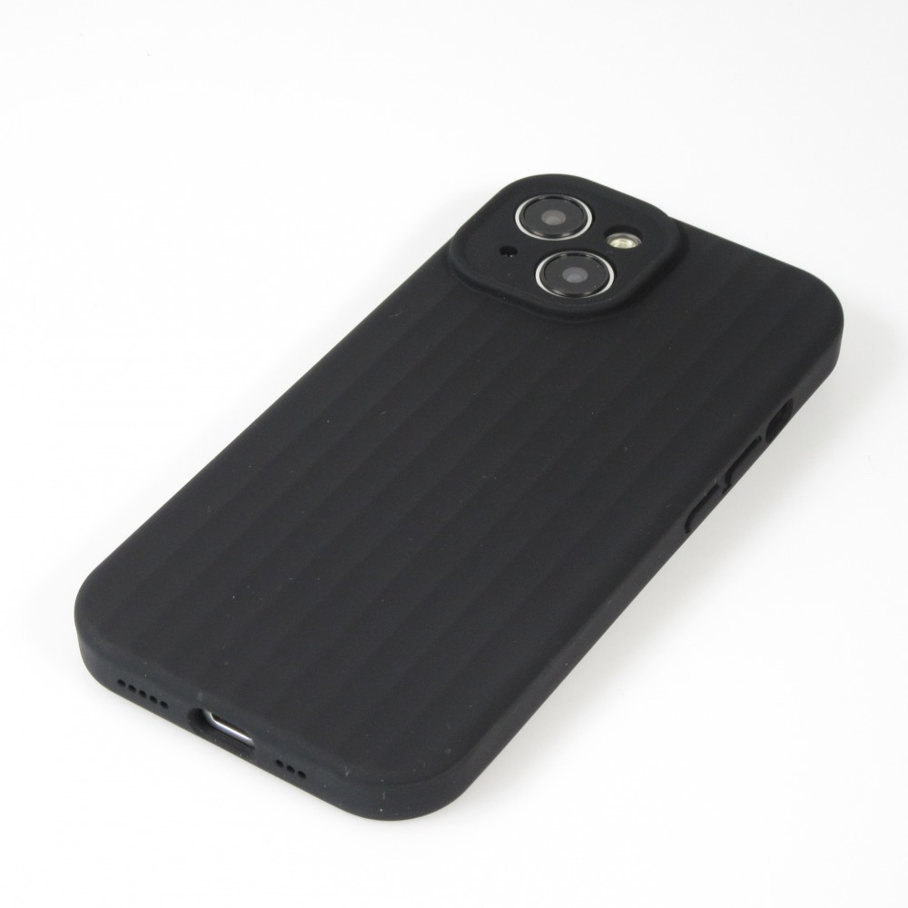 Coque iPhone 15 - Silicone mat soft touch avec lignes en relief  - Noir