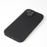 Coque iPhone 15 - Silicone mat soft touch avec lignes en relief  - Noir