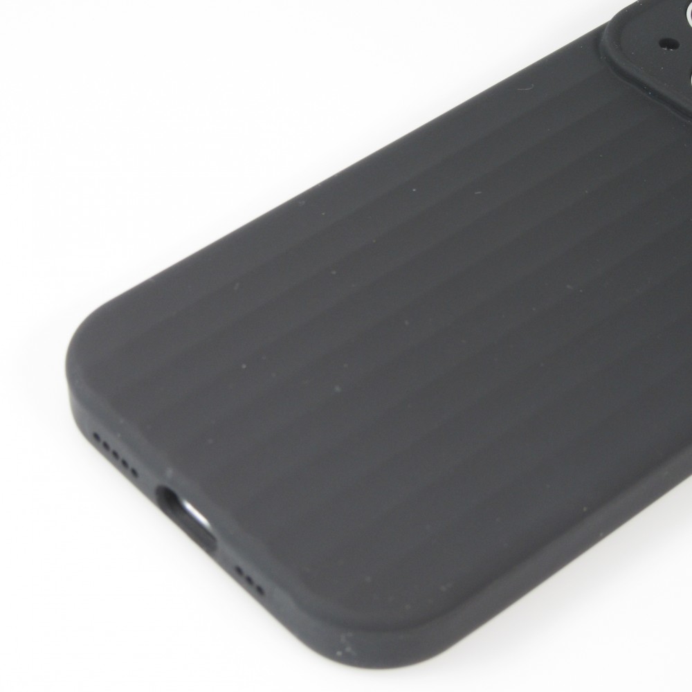 Coque iPhone 15 - Silicone mat soft touch avec lignes en relief  - Noir