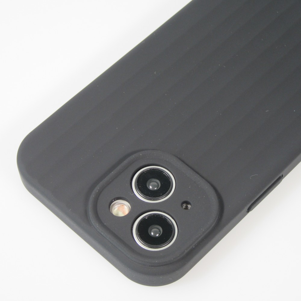 Coque iPhone 15 - Silicone mat soft touch avec lignes en relief  - Noir