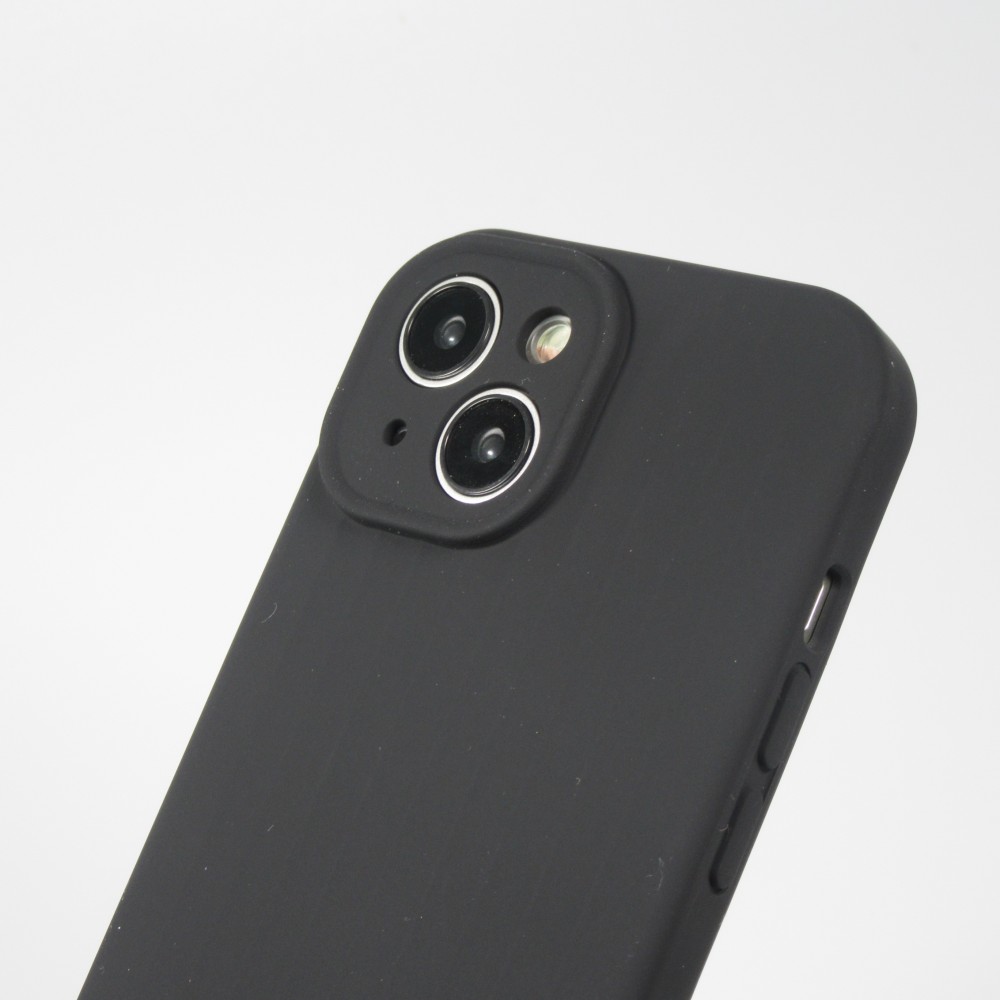 Coque iPhone 15 - Silicone mat soft touch avec lignes en relief  - Noir