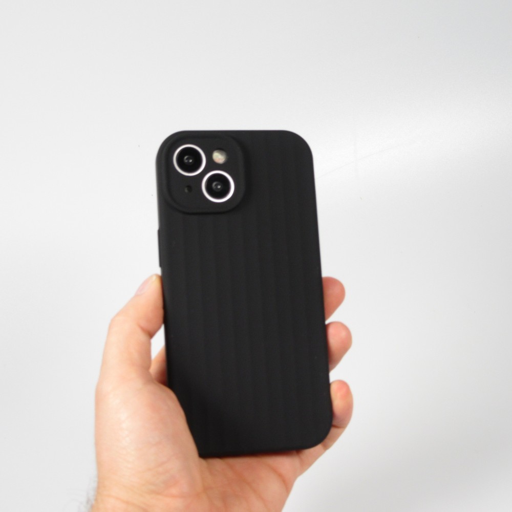 Coque iPhone 15 - Silicone mat soft touch avec lignes en relief  - Noir