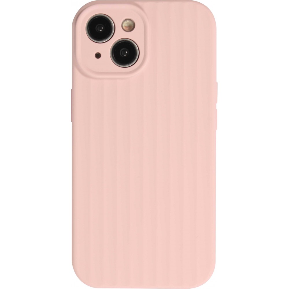 Coque iPhone 15 - Silicone mat soft touch avec lignes en relief  - Rose