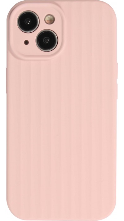 Coque iPhone 15 - Silicone mat soft touch avec lignes en relief  - Rose