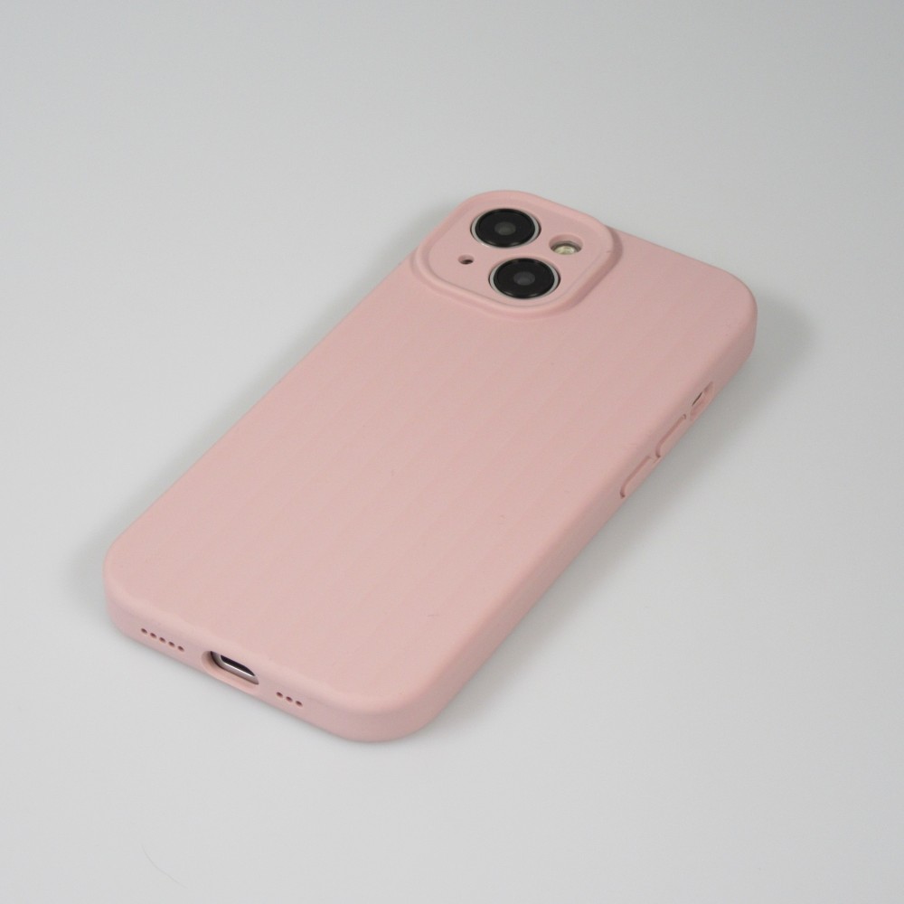 Coque iPhone 15 - Silicone mat soft touch avec lignes en relief  - Rose