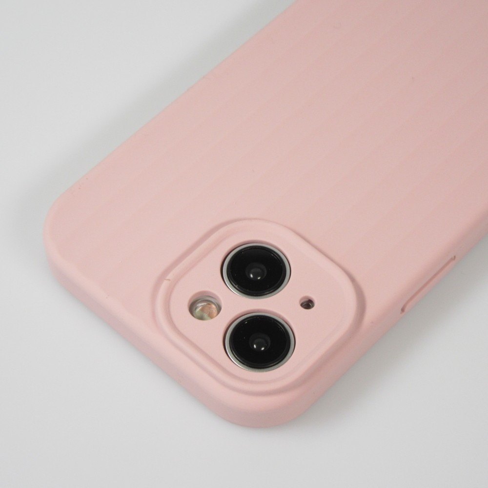 Coque iPhone 15 - Silicone mat soft touch avec lignes en relief  - Rose