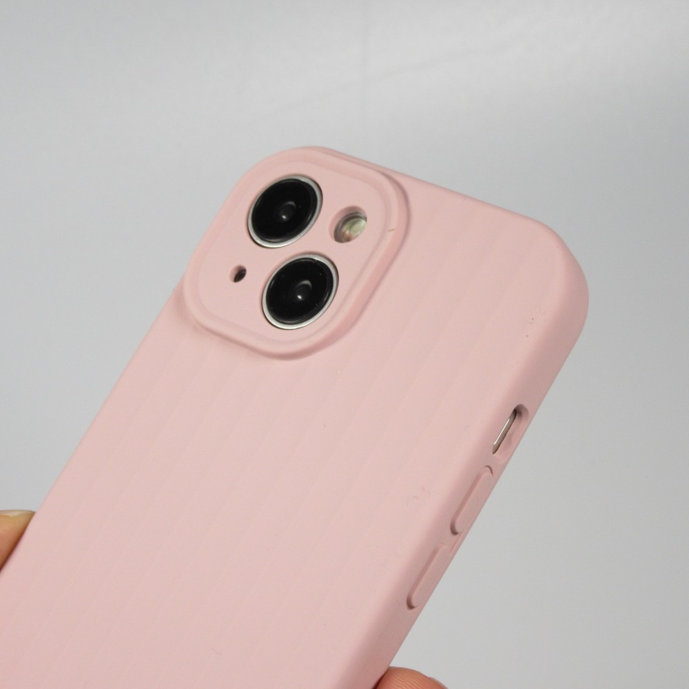 Coque iPhone 15 - Silicone mat soft touch avec lignes en relief  - Rose