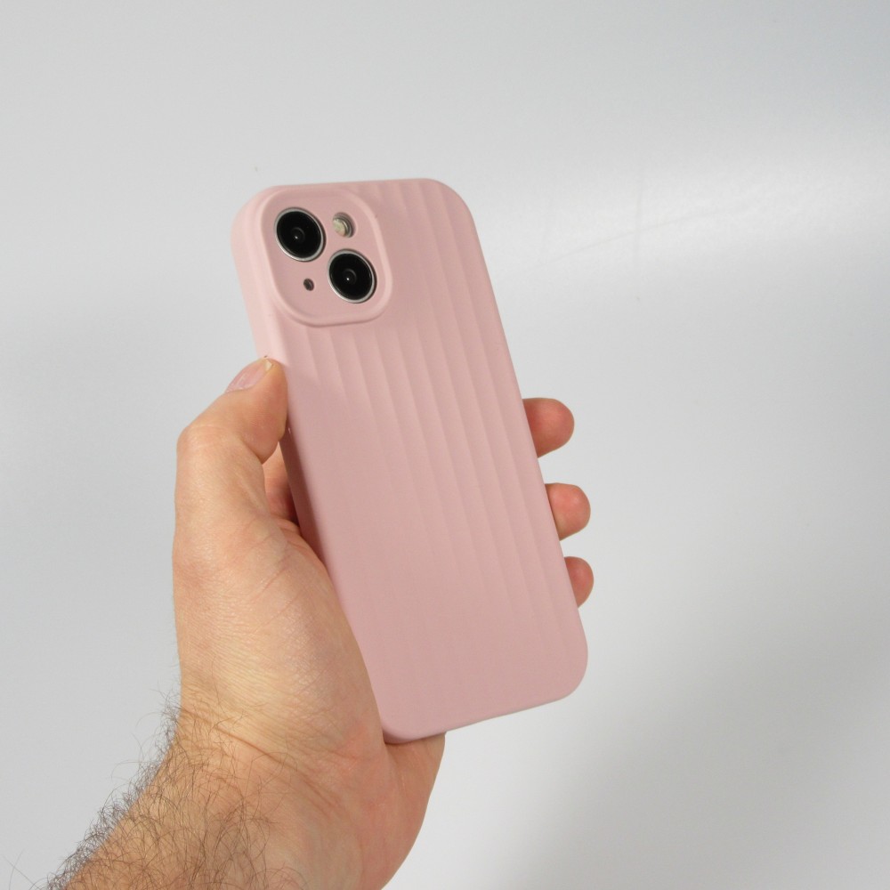 Coque iPhone 15 - Silicone mat soft touch avec lignes en relief  - Rose