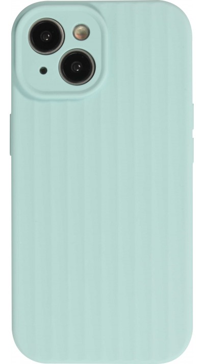 Coque iPhone 15 - Silicone mat soft touch avec lignes en relief  - Turquoise
