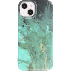 Coque iPhone 14 Plus - Silicone rigide mat avec effet marbre imprimé - Vert