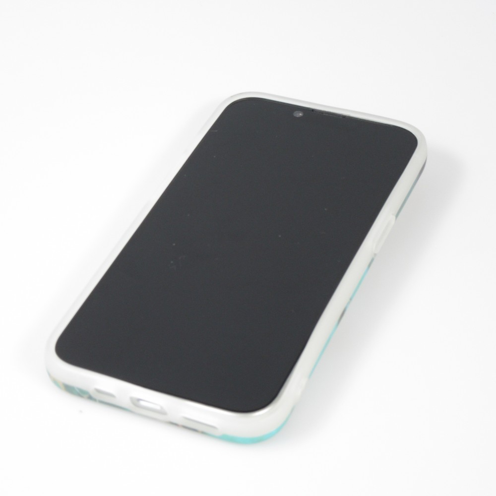Coque iPhone 14 Plus - Silicone rigide mat avec effet marbre imprimé - Vert