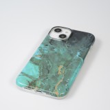 Coque iPhone 14 Plus - Silicone rigide mat avec effet marbre imprimé - Vert
