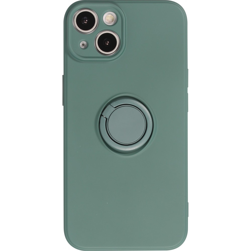 Coque iPhone 14 - Soft Touch avec anneau - Vert foncé