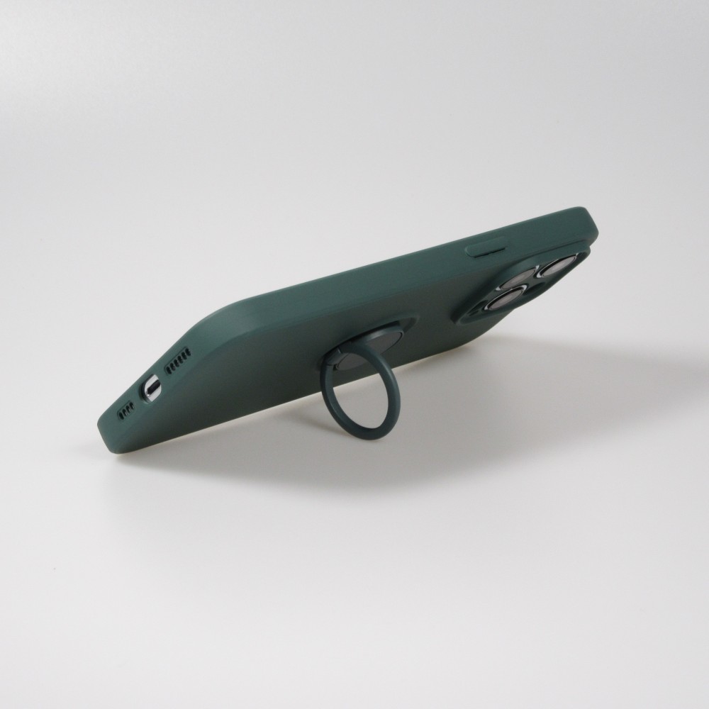 Coque iPhone 14 - Soft Touch avec anneau - Vert foncé