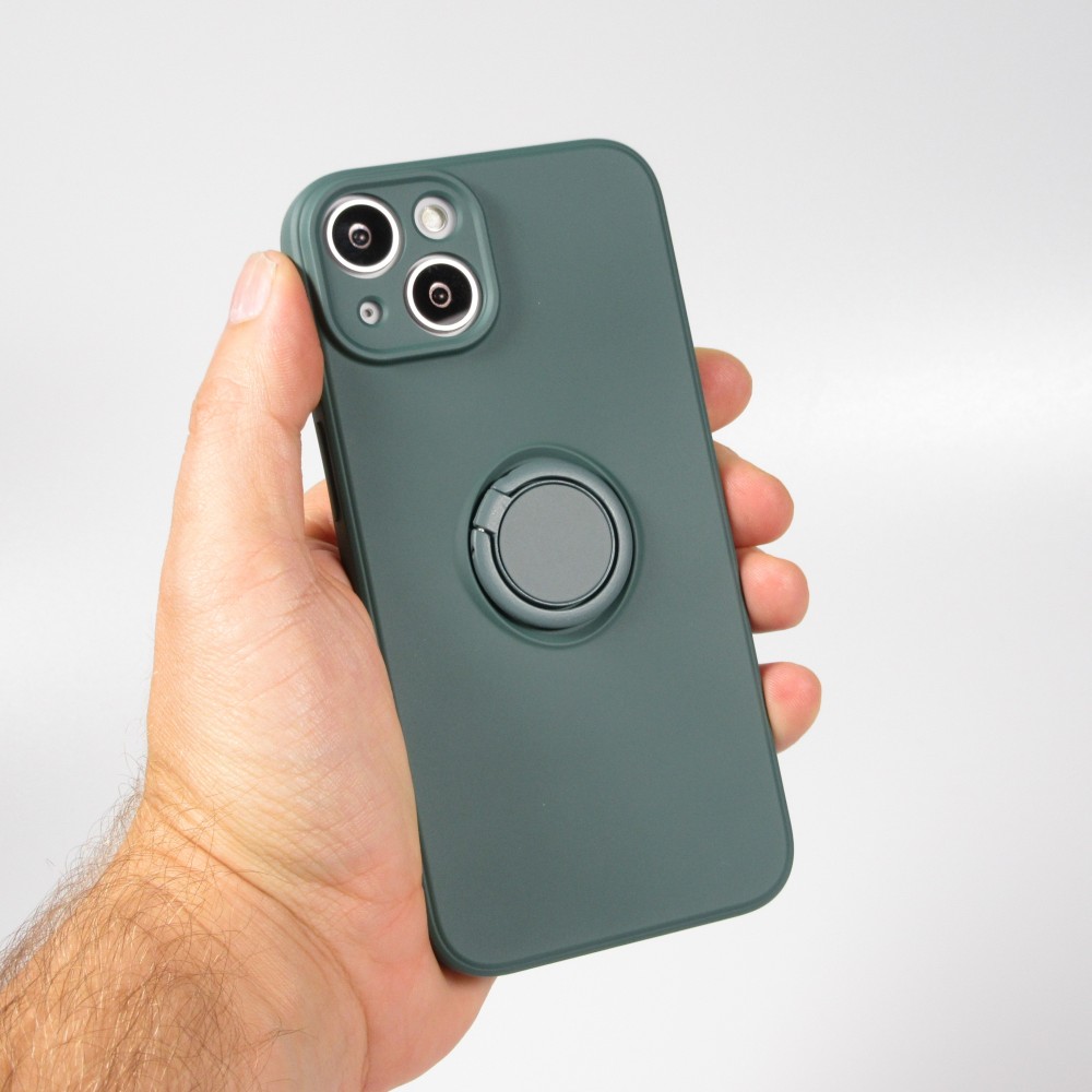 Coque iPhone 14 - Soft Touch avec anneau - Vert foncé