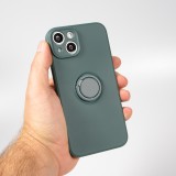 Coque iPhone 14 - Soft Touch avec anneau - Vert foncé