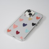 Coque iPhone 14 - Silicone transparent Many Hearts avec effet miroir