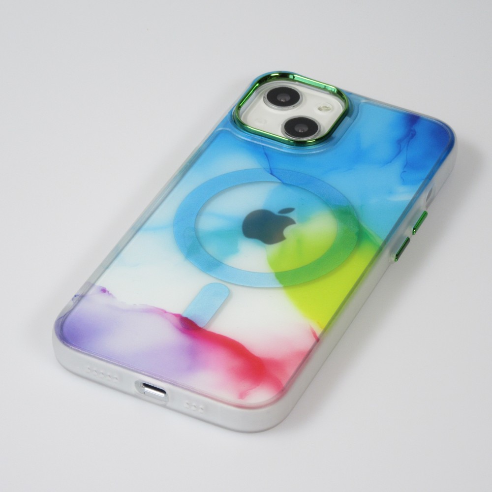 Coque iPhone 14 - Watercolor MagSafe semi-transparent - Multicolor