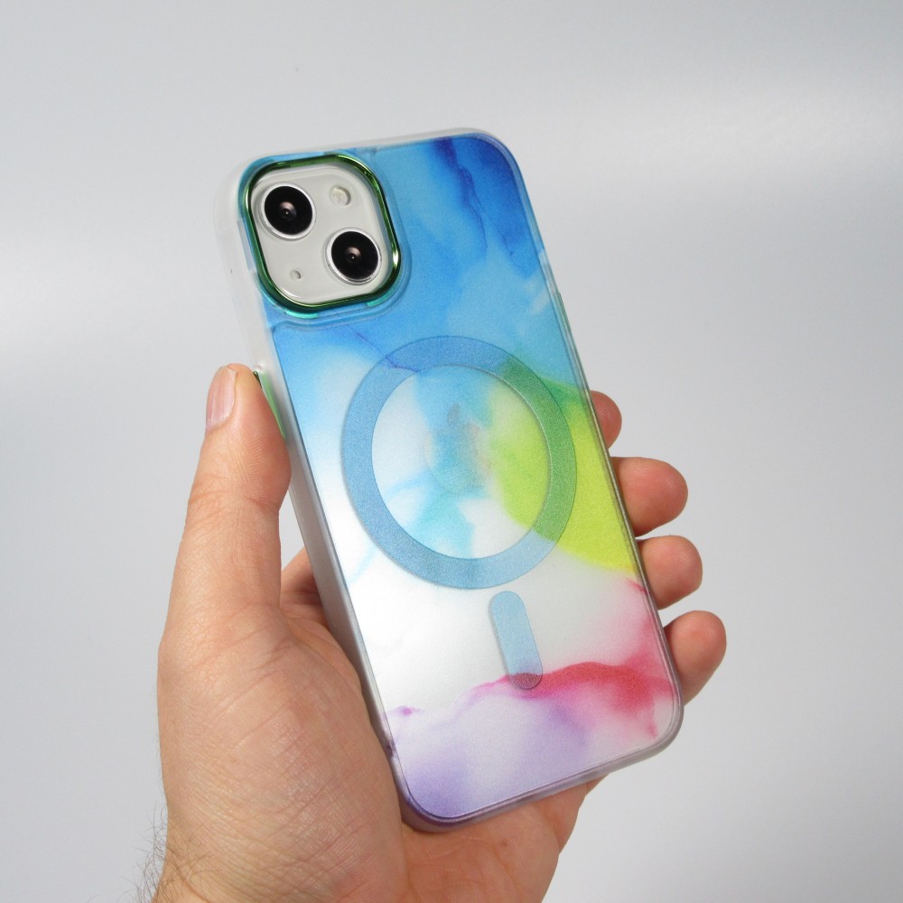 Coque iPhone 14 - Watercolor MagSafe semi-transparent - Multicolor