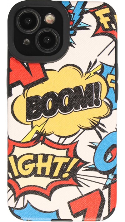 Coque iPhone 15 - Cartoons rétro en similicuir