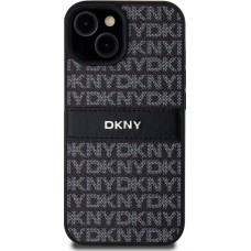 iPhone 15 Case Hülle - DKNY Silikon Kunstleder Monogramm Metall-Logo - Schwarz