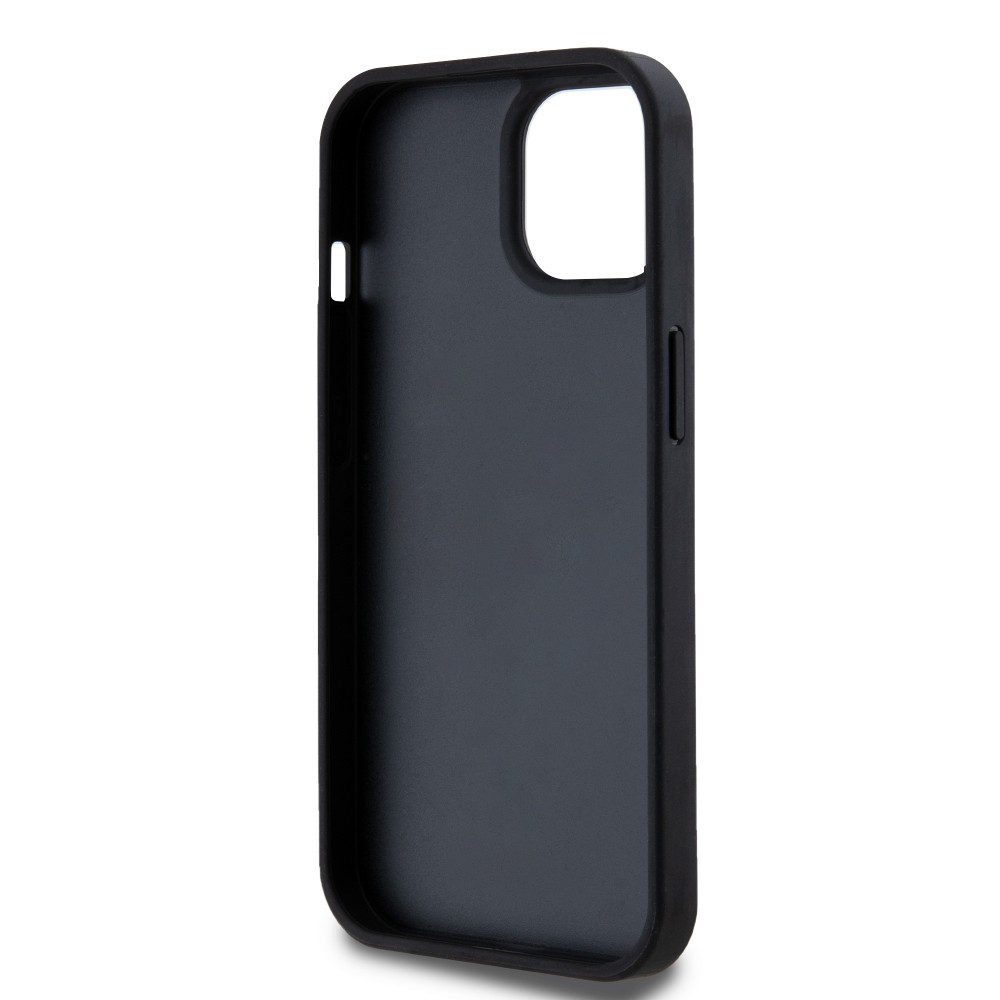 iPhone 15 Case Hülle - DKNY Silikon Kunstleder Monogramm Metall-Logo - Schwarz