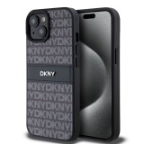 iPhone 15 Case Hülle - DKNY Silikon Kunstleder Monogramm Metall-Logo - Schwarz