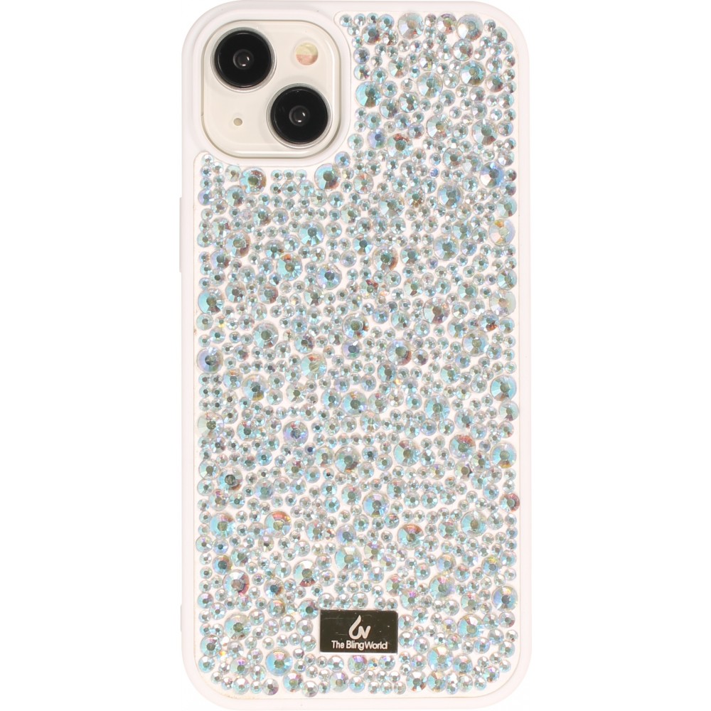 Coque iPhone 15 Plus - Diamant strass The Bling World - Blanc