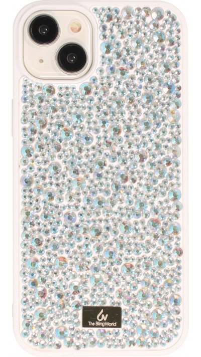 Coque iPhone 15 Plus - Diamant strass The Bling World - Blanc