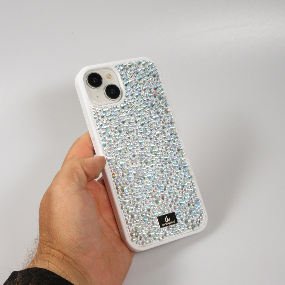 Coque iPhone 15 Plus - Diamant strass The Bling World - Blanc
