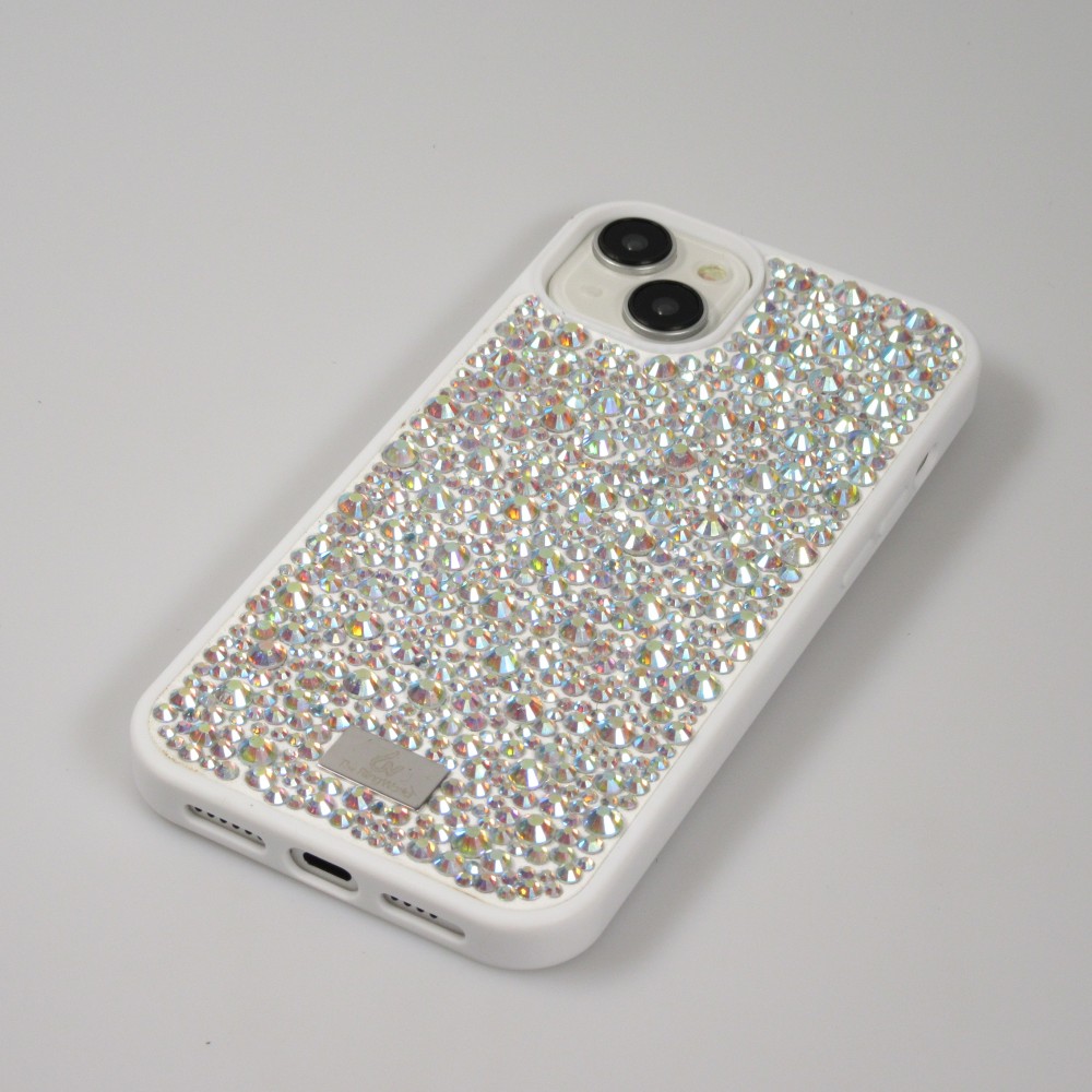 Coque iPhone 15 Plus - Diamant strass The Bling World - Blanc