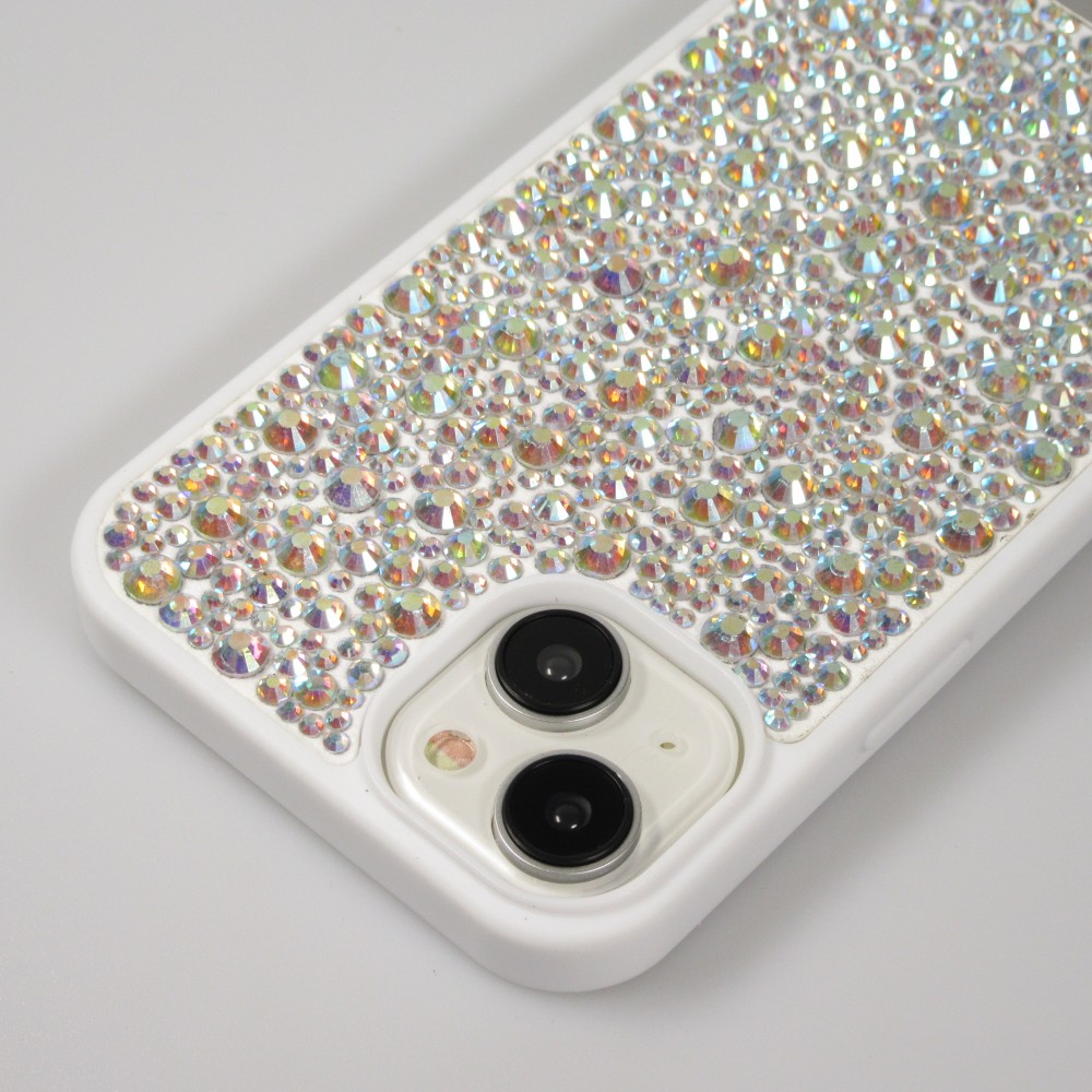 Coque iPhone 15 Plus - Diamant strass The Bling World - Blanc