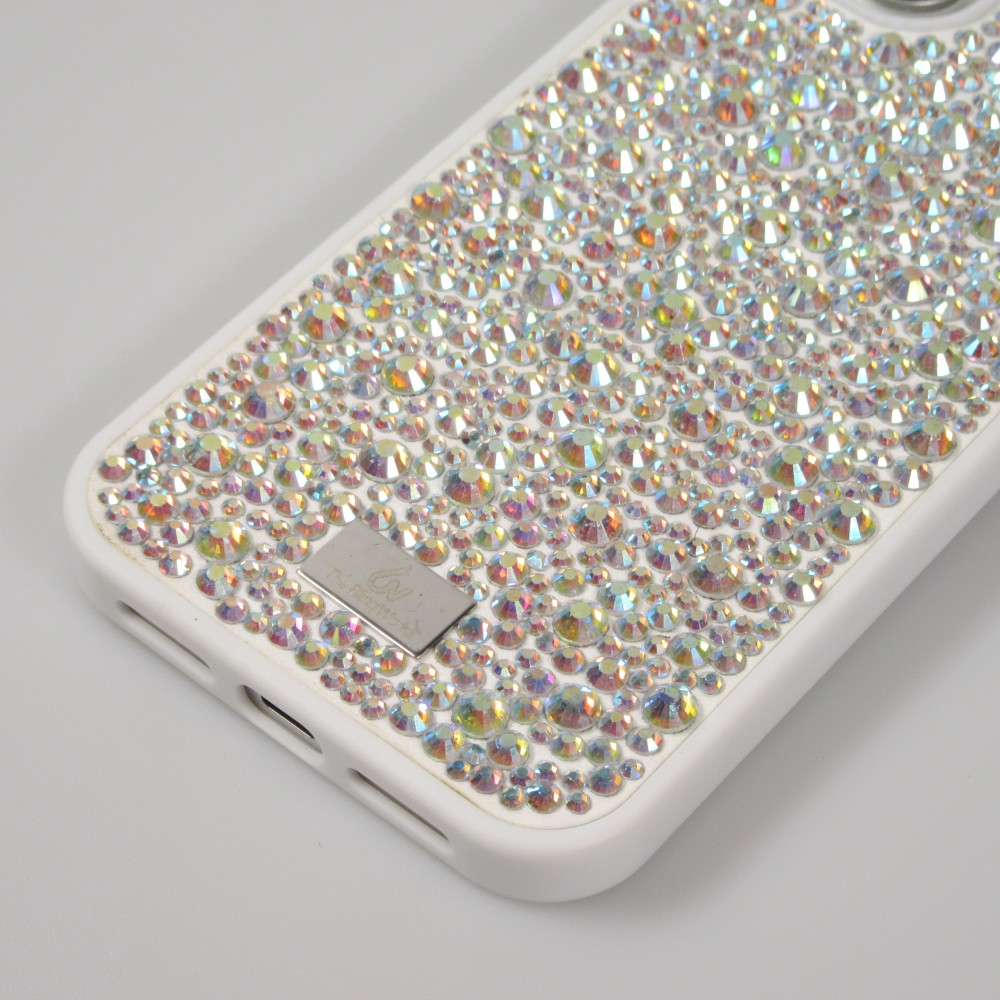 Coque iPhone 15 Plus - Diamant strass The Bling World - Blanc