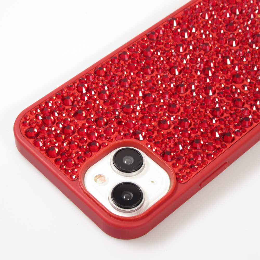 Coque iPhone 15 Plus - Diamant strass The Bling World - Rouge