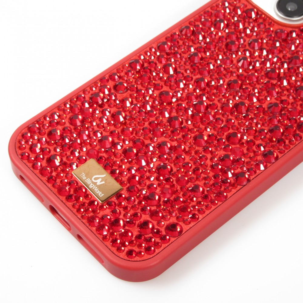Coque iPhone 15 Plus - Diamant strass The Bling World - Rouge