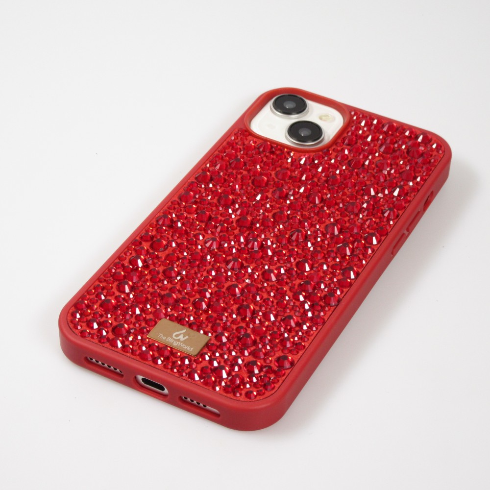 Coque iPhone 15 Plus - Diamant strass The Bling World - Rouge