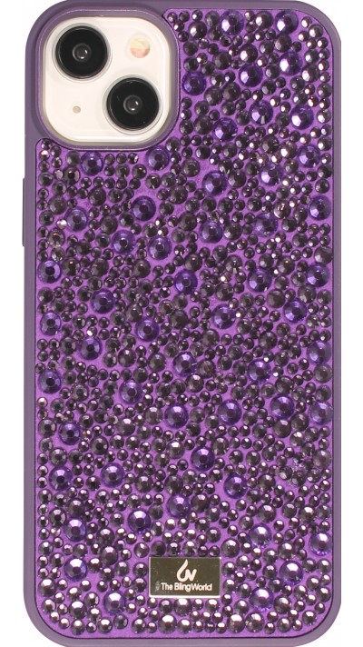 Coque iPhone 15 - Diamant strass The Bling World - Violet