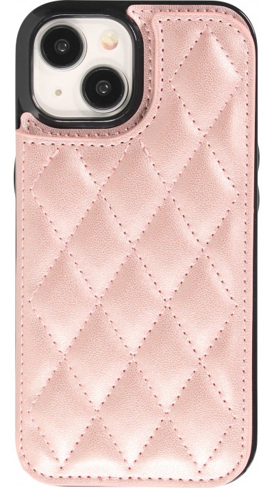 Coque iPhone 15 - Etui en silicone avec surface en similicuir et porte-monnaie pliable - Rose